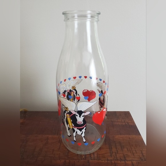 Vintage Kitchen Vintage Made In France Qupid Cow Milk Glass Bottle